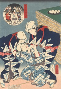 Two women with a drunkard (i) by Utagawa Kunisada