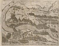 View of ostriho and štúrovo with the siege in 1594