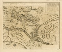 Topographical view of belgrade and its surroundings and the course of the battle during its capture on august 16, 1717