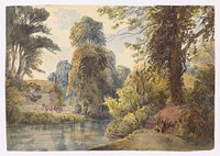 Swiss park with a pond and a sleigh ride by László Mednyánszky