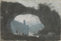 Stone gate in a river landscape, Jean Baptiste Pillement