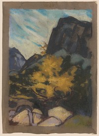 Rocky landscape with a yellow tree by Zolo Palugyay