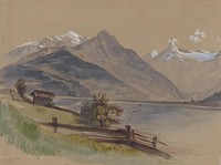 Alpine landscape with a lake  by Friedrich Carl von Scheidlin