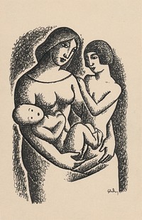 Mother with two children in her lap by Mikuláš Galanda