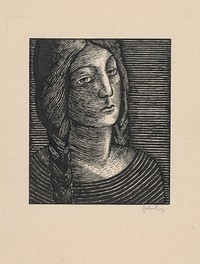 Head of a woman with long braids by Mikuláš Galanda