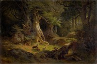 A forest with a herd of roe deer, Guszt&aacute;v Keleti