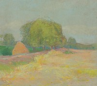 A landscape with bushy trees by Lajos Csordák