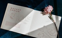 Diary mockup with a pink peony sarah bernhardt