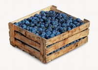 Blueberries in crate collage element, isolated image