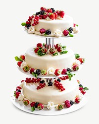 Berry wedding cake collage element, isolated image psd