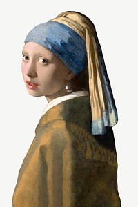 Girl with a Pearl Earring collage element, Johannes Vermeer artwork psd, remixed by rawpixel