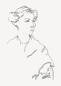 Lilly Steiner by Egon Schiele clipart, line art drawing psd. Remixed by rawpixel.