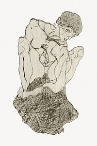 Egon Schiele&rsquo;s naked woman, line art drawing. Remixed by rawpixel.