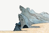 Rock cliff psd, Japanese ukiyo-e woodblock print by Utagawa Kuniyoshi. Remixed by rawpixel.