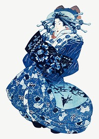 Japanese woman psd, Japanese ukiyo-e woodblock print by Utagawa Kuniyoshi. Remixed by rawpixel.