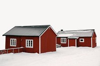Snowy red cabins, border background    image
