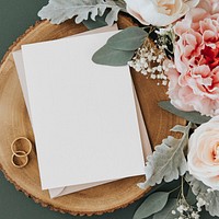 Blank white card template mockup and roses