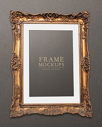Vintage rectangle gold picture frame mockup illustration