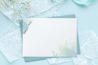 White card template mockup on a blue background