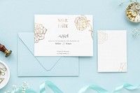 Wedding cards template mockup on a blue background