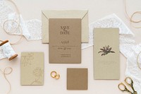 Brown card template mockup set on a white lace fabric