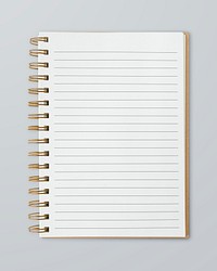 Blank ruled notebook mockup on a gray table