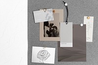 Tag label mockups psd, paper pinned on gray board