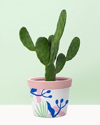 Cereus cactus plant psd mockup in a patterned pot