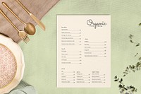 Menu paper mockup psd in a restaurant 