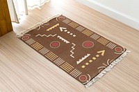 Woven carpet mockup psd, on the floor, tribal pattern