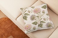 Cushion cover psd mockup, home decor floral textile