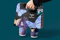 Paper cup mockup, aesthetic tropical nature design psd