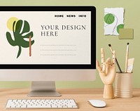 Computer screen mockup psd, minimal workspace for creative designer