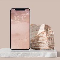 Mobile phone mockup, screen psd, pink modern product backdrop