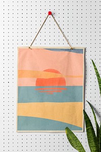 Sunset poster mockup, paper stationery realistic design psd