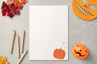 Card mockup psd, Halloween stationery, flat lay design
