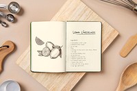 Cookbook journal mockup, chef&rsquo;s essential with recipe psd