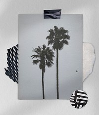 Aesthetic paper mockup, gray, palm tree design psd