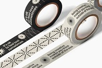 Washi tape roll mockups, black and white stationery design psd