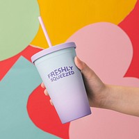 Tumbler cup mockup, colorful beverage packaging psd