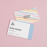 Editable business card mockups psd in cute pastel pattern