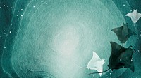 Underwater desktop wallpaper, green watercolor manta rays design