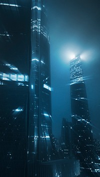 Night buildings iPhone wallpaper, blue neon remix