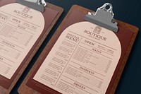 Restaurant menu mockup psd on clipboard corporate identity design