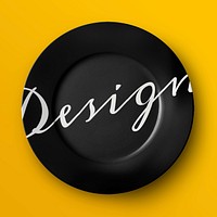 Porcelain plate mockup psd on yellow background