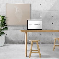 Laptop screen mockup psd and blank frame in living room