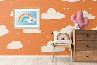 Picture frame mockup, kids room interior psd