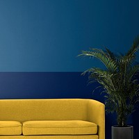 Living room wall mockup, retro interior design psd