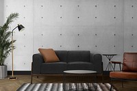 Living room wall mockup, modern interior design psd