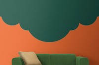 Living room wall mockup, retro interior design psd